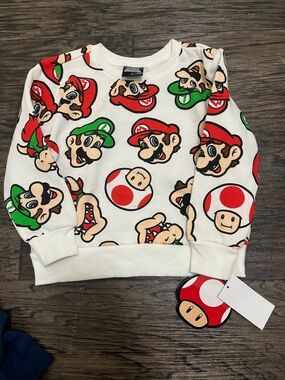 Nintendo White Kids Tee with Red, Green & Blue Super Mario Faces